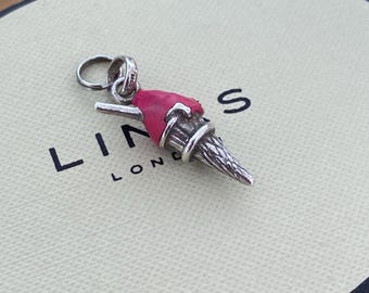 Beautiful genuine rare hallmarked Links of London sterling silver and pink enamel ice cream cone charm