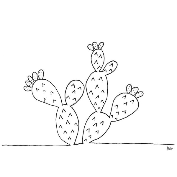 Minimalistic cactus line drawing art print