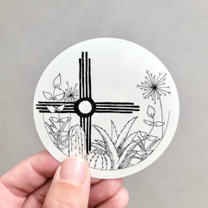 Zia and Cacti circle art water resistant vinyl sticker