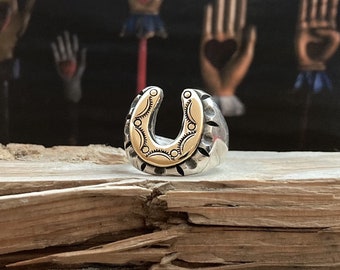 Vintage styled 40's 50's stamped horseshoe mexican biker ring