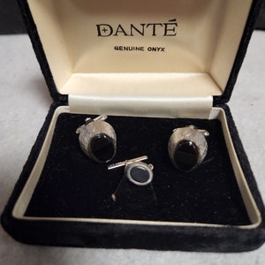 1 vintage set DANTA CUFFLINK tie bar black onyx