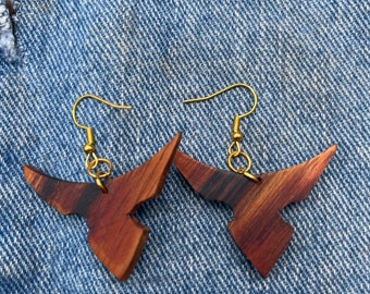 Koa wood cow skull earrings