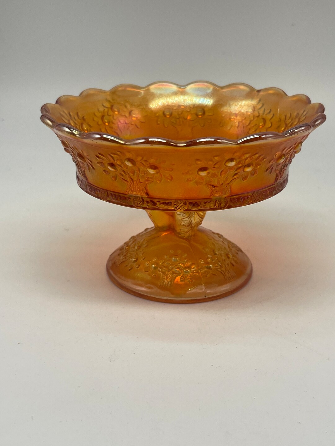 Fenton Glass Co. Marigold Orange Tree Compote Etsy