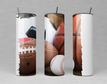Sportbälle Sublimationsbecher Design: Baseball, Football, Basketball, Fußball (PNG Digital Download)