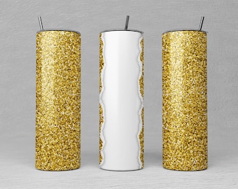 Gold Glitter 20oz Skinny Tumbler Design: Sublimation Wrap (PNG Digital Download)