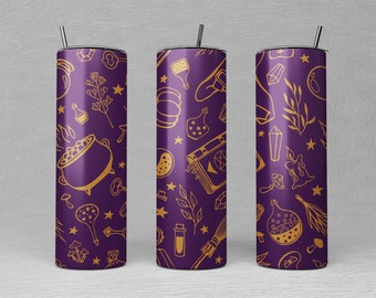 Halloween Tumbler Design: Witchcraft Pattern 20oz Skinny Wrap (PNG Digital Download)
