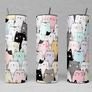 Schattige katten 20oz mager Tumbler Design | Leuke katten Tumbler Wrap | Leuke katten sublimatie wrap | Leuke Katten Tumbler Png | Commercieel gebruik inbegrepen