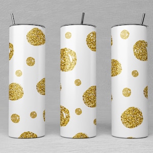 Gold Glitter Polka Dot Tumbler Wrap Design (PNG Digital Download)