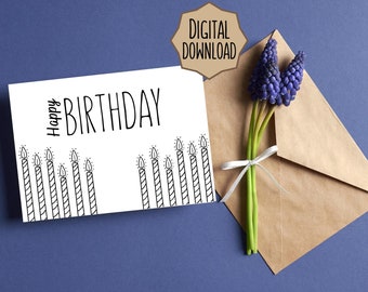 Happy Birthday Card Printable| Happy Birthday Card| Birthday Card| Printable Birthday Card| 7x5 inch Card| Digital Download| Foldable Card