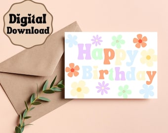 Happy Birthday Card| Floral Birthday Card| Flower Card| Printable Birthday Card| 7x5 inch Card| Foldable Card|Birthday Card|Digital Download