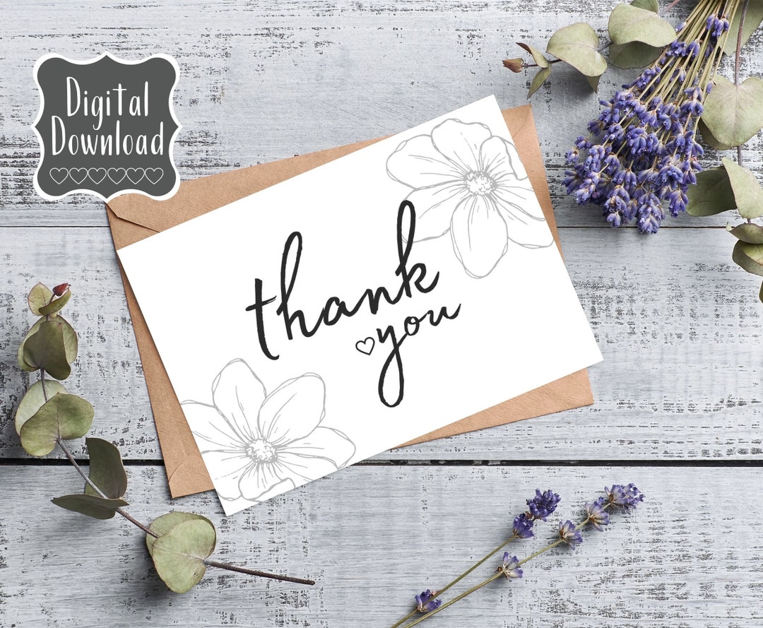 Printable Thank You Greeting Card Instant Download 7x5 Inch, Thank You ...