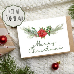 Merry Christmas Card| Christmas Card| Merry Christmas| Happy Holidays| Digital Download Card|Christmas|Printable Card|7x5 Card|Foldable Card
