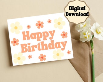 Happy Birthday Card| Floral Birthday Card| Flower Card| Printable Birthday Card| 7x5 inch Card| Foldable Card|Birthday Card|Digital Download