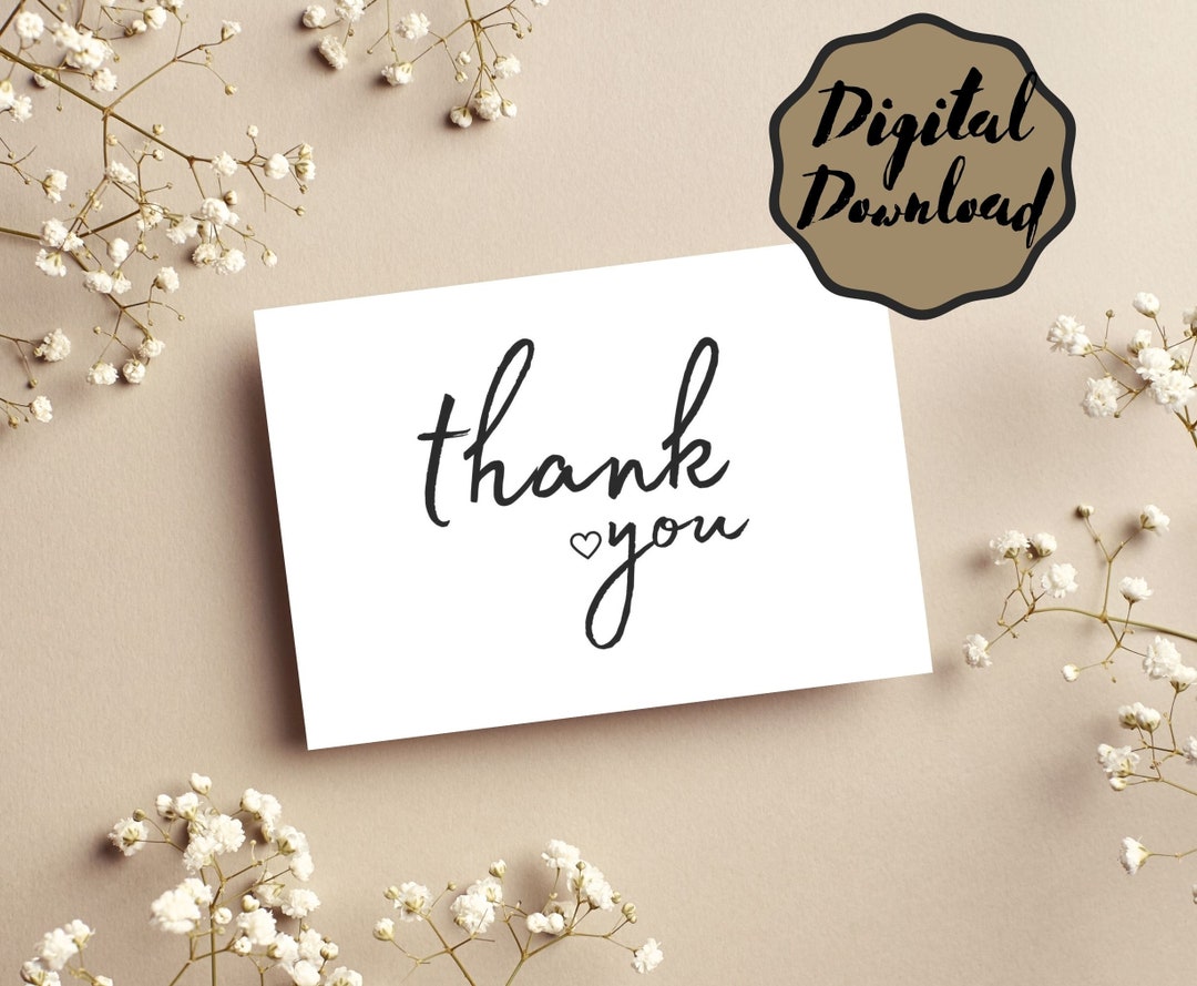 Printable Thank You Greeting Card 7x5 Inch Instant Card, Thank You Card ...