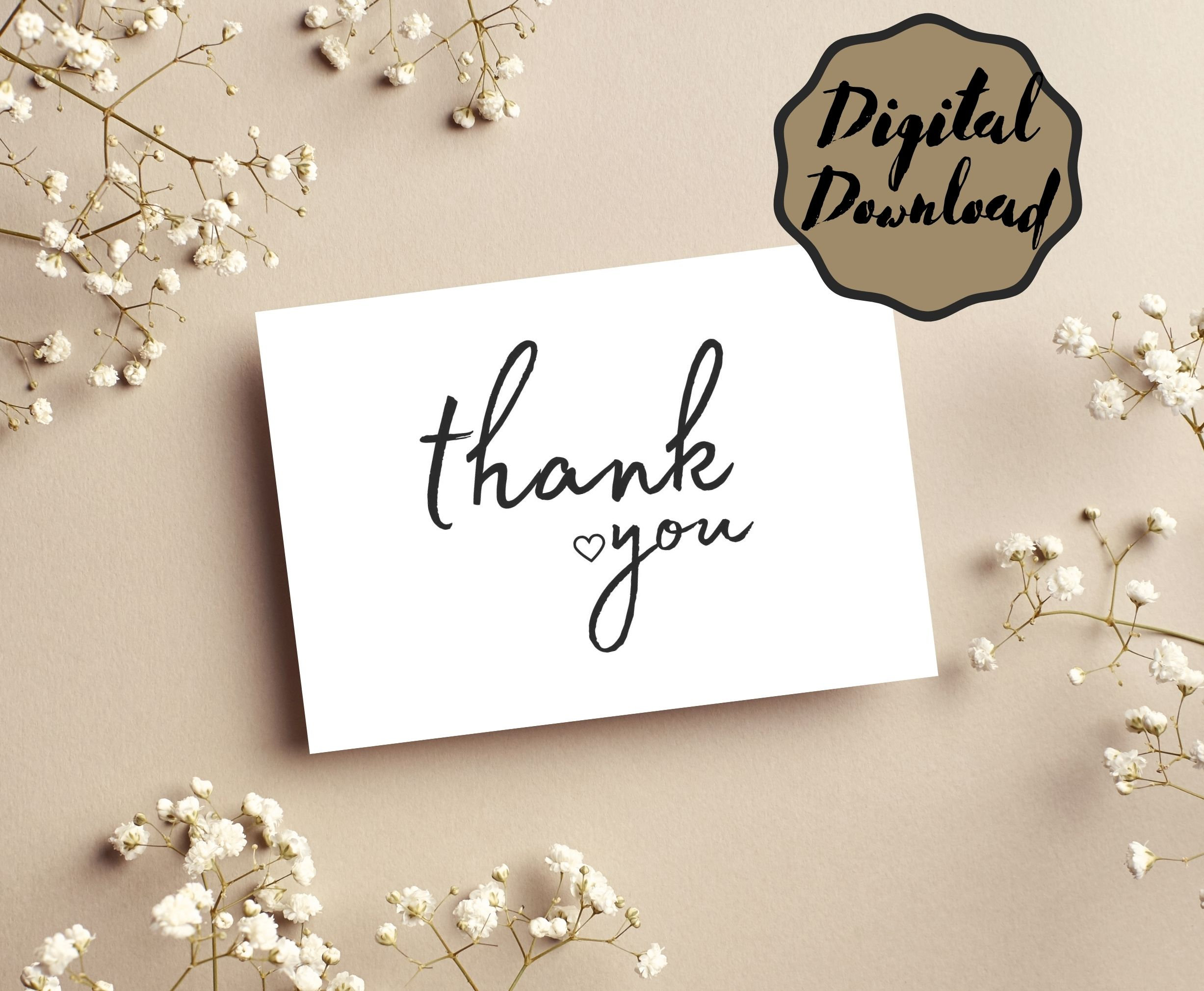 Printable Thank You Greeting Card 7x5 Inch Instant Card, Thank You