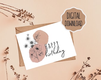 Happy Birthday Card| Happy Birthday Card Printable | Printable Birthday Card| 7x5 inch Card| Digital Download| Foldable Card