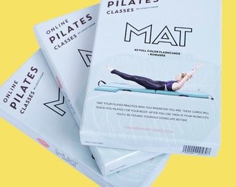 OnlinePilatesClasses Pilates Mat Deck w/ Video Tutorials, Fitness Cards - All-Levels Cards Set for Home Gym Exercise, Non-Equipment Workouts