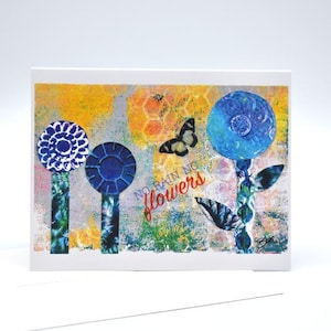 Floral Collage Greeting Card: Handmade Art, &#39;No Rain No Flowers&#39;