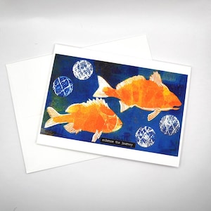 Fish Greeting Card, Art, Original, Quality Printed, 4 x 5 1/2, Blank, Single Card