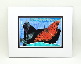 Butterfly Garden Art, Original, Handmade, Acrylics, Mixed-Media, 8 x 10 with Double Mat