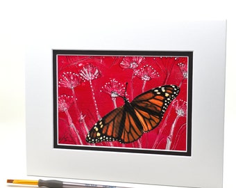 Butterfly Garden Art, Original, Handmade, Acrylics, Mixed-Media, 8 x 10 with Double Mat