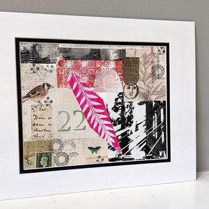 Nature Collage Wall Art, Handmade, Mixed Media, Original, 11 x 14 Double Mat