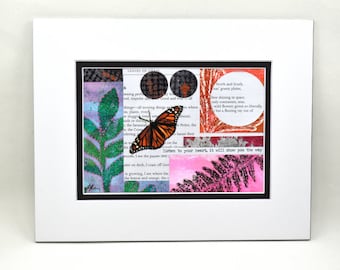 Butterfly Garden Art, Handmade, Mixed Media, Acrylics, 8 x 10 with Double Mat