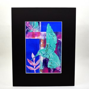 Hummingbird Art, Handmade, Acrylics, Mixed-Media, 8 x 10 with Black Mat
