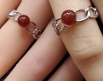 Sterling Chain Link BloodVial Ring Adjustable 4.5-8 Sizes .925 Solid Silver (BloodBond)