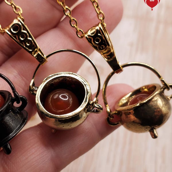 1 Mini Cauldron BloodVial Pendant Necklace Kit with Matching Goldtone or Black-plated Link Chain (BloodBond)