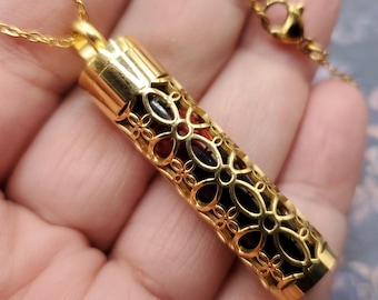 1 Goldtone Pattern Cylinder BloodVial & Anticoagulant Pendant Kit Necklace (BloodBond) with 20" Chain