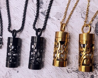 1 Petite Cylinder BloodVial Pendant Kit Necklace Black or Golden Swirl or Heart (BloodBond)