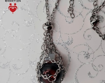 1 Net BloodVial Necklace Kit with 20.5" - 22.5" Adjustable Silvertone Chain (BloodBond)