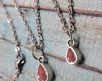 Blood Drop and Mini Drop BloodVial Pendant Epoxy Resin Necklace Kit with 18" Silver Link Chain (BloodGem)