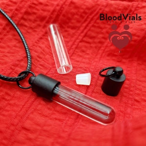 2 Black BloodVials & Anticoagulant Pendant Kit Necklaces (BloodBond)