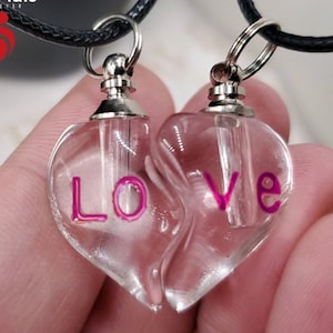 2 Glass Half-Heart BloodVials & Anticoagulant Pendant Kit Necklaces (BloodBond)
