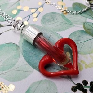 1 Red Heart BloodVial & Anticoagulant Pendant Kit Necklace (BloodBond) with 18&quot; Silver Chain - Last Stock - Discontinued Item