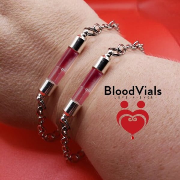 2 BloodVial Link Bracelets with Anticoagulant - BloodBond Charms Kit