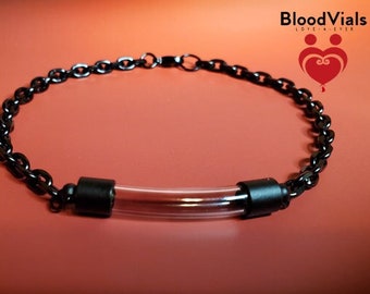 Black Plated BloodVial Bracelet Kit 7 3/4" Chunky Chain with Lobster Claw Clasp - LAST One (BloodBond)