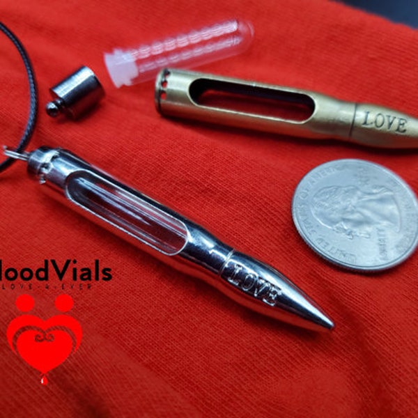 1 Large Bullet BloodVial & Anticoagulant Pendant Kit Necklaces (BloodBond)