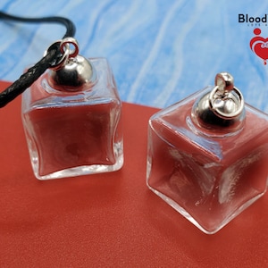 2 Cube BloodVial Pendants & Anticoagulant - 18&quot; Black Cord Necklaces (BloodBond)