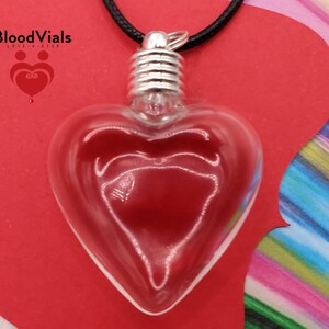 1 Big Bold Heart Blood Vials Pendant Kit with 18" Black Cord Necklace (BloodBond) - Last One