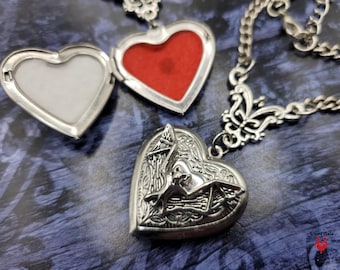 1 Smear Bat Heart BloodVials Pendant Necklace Kit with Chunky 16"-18" Silvertone Link Chain