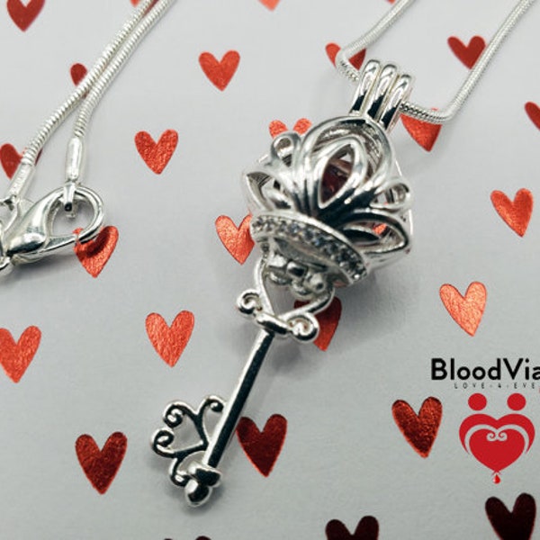 Silver-Plated Key Heart Pendant & Anticoagulant (BloodBond) with 25" Silver-Plated Snake Chain