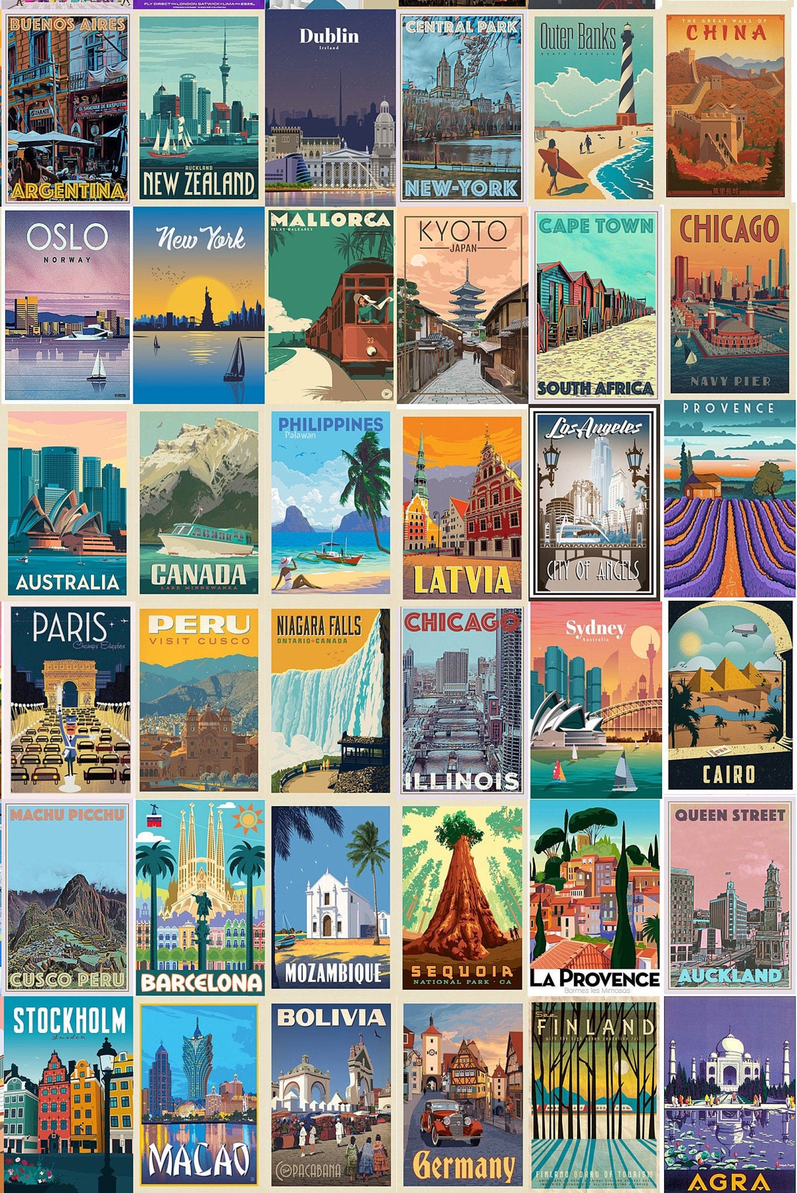 Vintage Traditional Travel Posters Vintage Travel Wall Art Etsy España