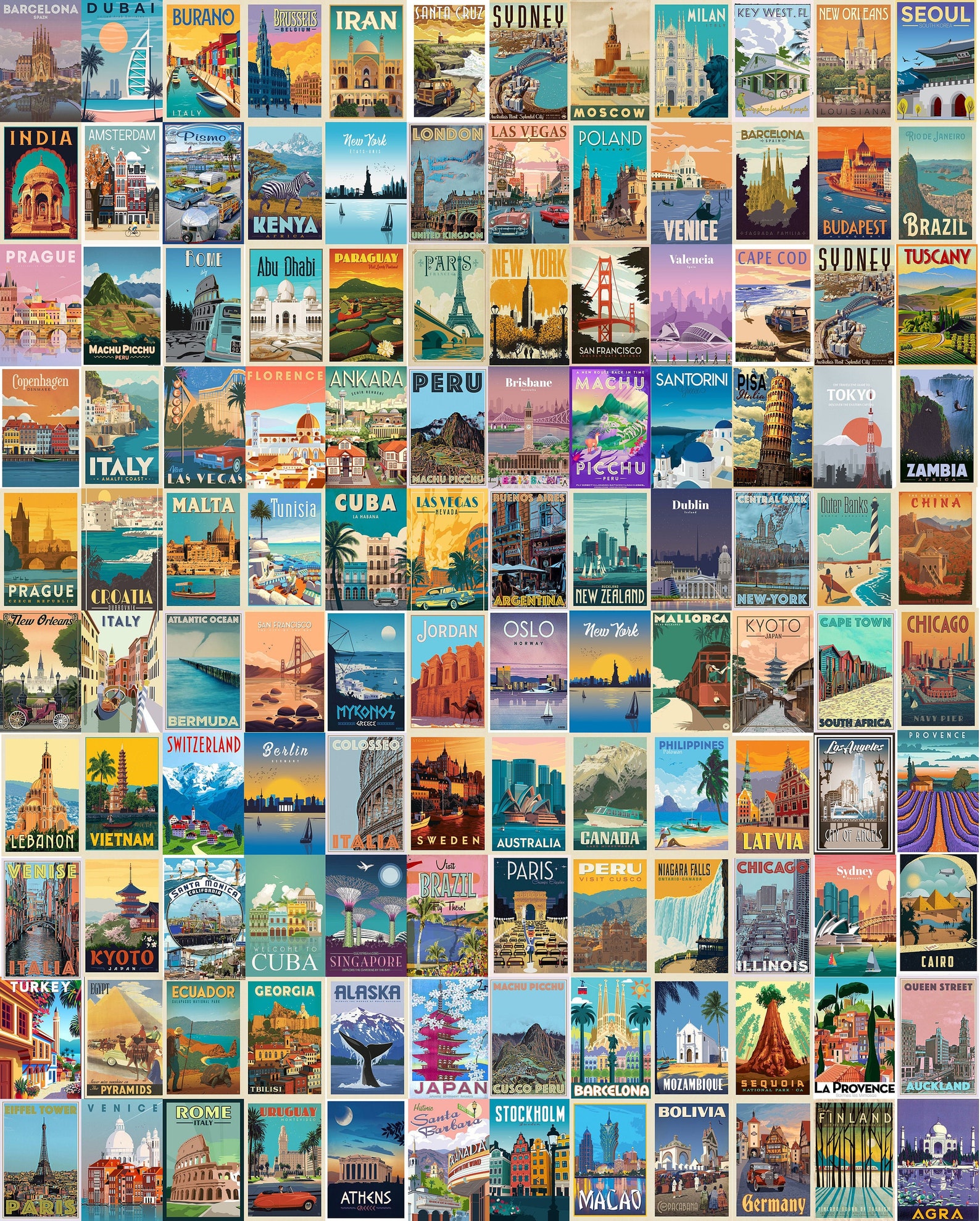 Vintage Traditional Travel Posters Vintage Travel Wall Art Etsy España