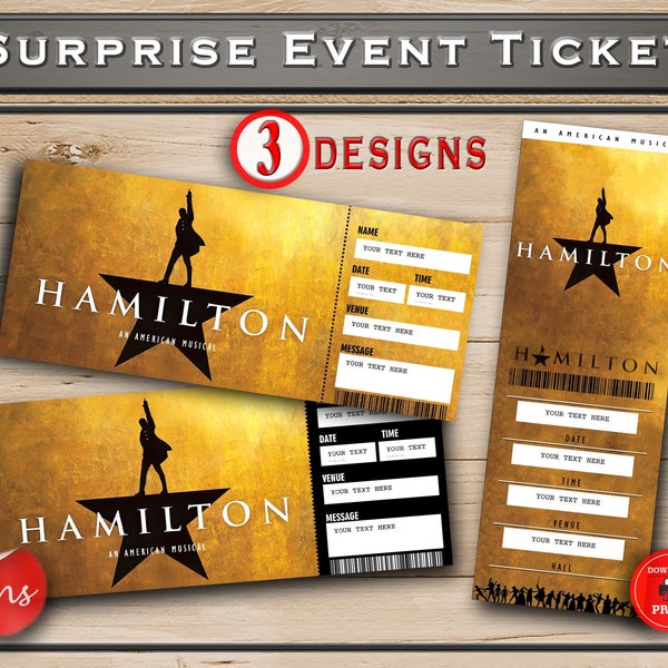 Hamilton Printable Broadway Surprise Ticket. Editable Musical Theatre Faux Event Admission Souvenir Keepsake. PDF Instant Download Word