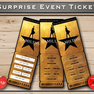 Hamilton Printable Broadway Surprise Ticket. Edytowalny Musical Theatre Faux Event Admission Souvenir Keepsake. PDF Instant Download Word