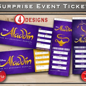 Aladdin Printable Broadway Surprise Ticket. Edytowalny Musical Theatre Faux Event Admission Souvenir Keepsake. Pobierz PDF Word