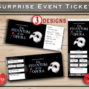 Das Phantom der Oper ausdruckbare Broadway-Überraschungskarte. Bearbeitbares Musiktheater Faux Event Eintritt Souvenir Andenken. PDF und WORD.